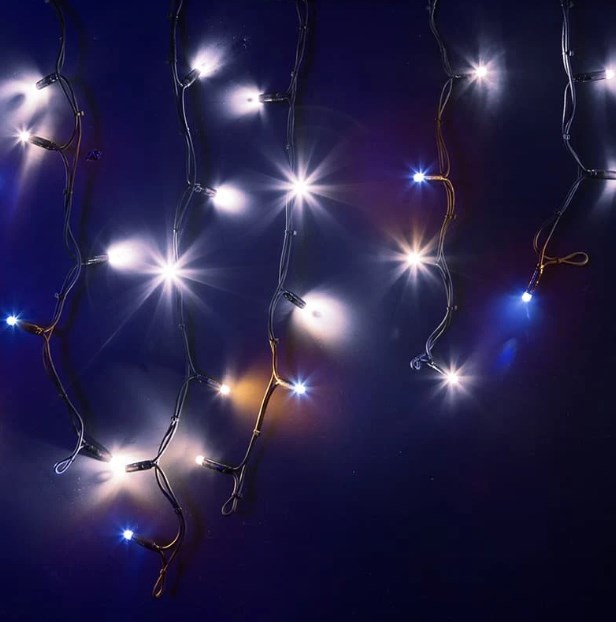 Фото Гирлянда Айсикл (бахрома) светодиодный, 4,0 х 0,6 м, с эффектом мерцания, черный провод "каучук" {255-235}