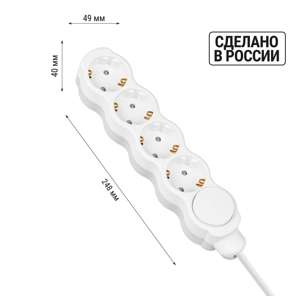 Фото Удлинитель сетевой "Люкс" с выкл., 4 гнезда, 10 м,с заземлением и шторками, ПВС 3х1 мм2, 16 А, 250 В, 3500 Вт TDM Electric {SQ1303-4049} (1)