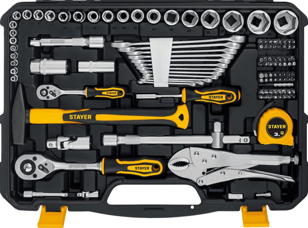 Фото Универсальный набор инструмента UNIVERSAL 150, 150 предм., (1/2"+ 1/4"), Professional STAYER {27710-H150} (1)