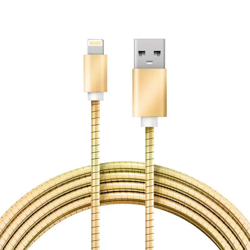 Фото Кабель USB-A – Lightning, 2,4А, 1м, в золотой металлической оплетке REXANT {18-4252}