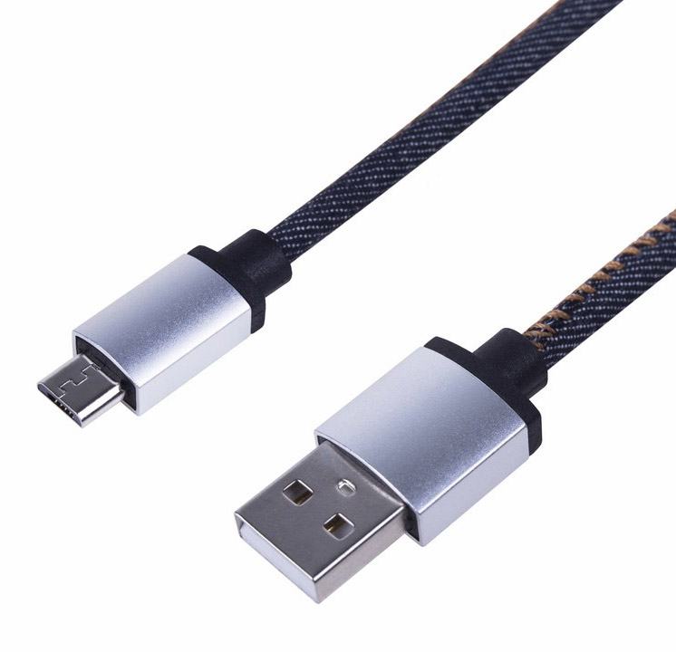 Фото USB кабель microUSB, шнур в джинсовой оплетке REXANT {18-4242}