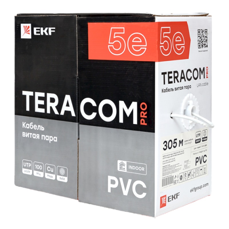 Фото Кабель витая пара U/UTP кат.5E 4 пары 24 AWG solid PVC сер. TERACOM PRO PRO EKF TRP-5EUTP-04PVC-GY-IN3 (3)