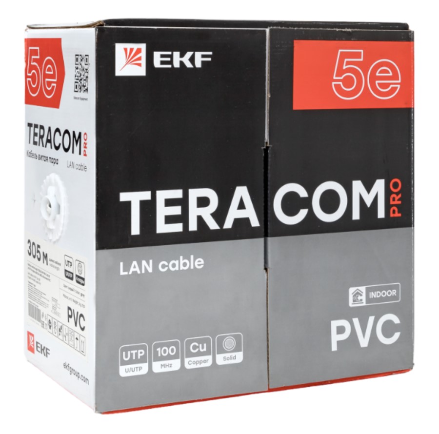 Фото Кабель витая пара U/UTP кат.5E 4 пары 24 AWG solid PVC сер. TERACOM PRO PRO EKF TRP-5EUTP-04PVC-GY-IN3 (6)