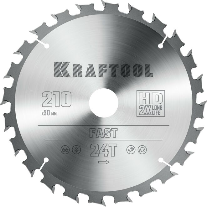 Фото Диск пильный по дереву KRAFTOOL Fast 210х30мм, 24Т {36950-210-30}