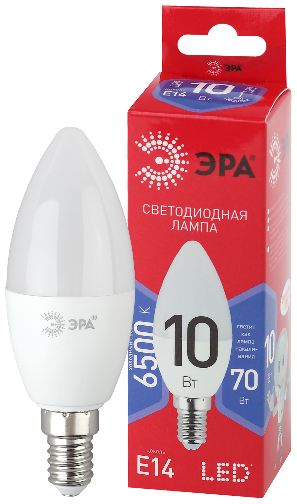 Фото ЭРА LED B35-10W-865-E14 R (диод, свеча, 10Вт, хол, E14) {Б0045337}