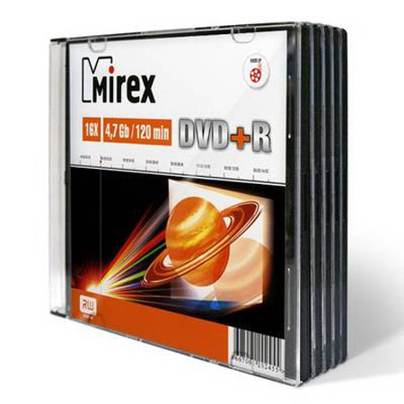Фото Диск DVD+R Mirex 4.7 Gb, 16x, Slim Case (5), (5/200) 202479 {UL130013A1F}