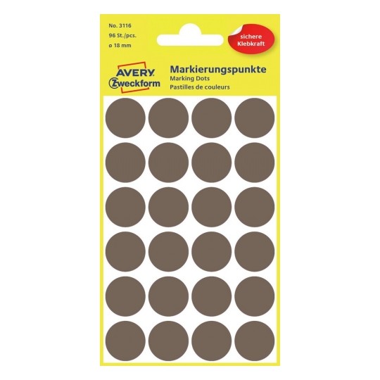 Фото Этикетки-точки, 4 л, серо-коричневые, d18 мм, круглые (96 этикеток в упак.) {3116}