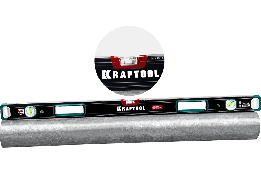 Фото Сверхпрочный магнитный уровень KRAFTOOL A-RATE CONTROL, 800 мм, точность 0.3 мм/м, с зеркальным глазком {34988-80} (1)