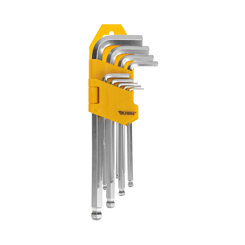 Фото Набор ключей имбусовых HEX KRANZ 1,5-10 мм, CrV, 9 шт., удлиненные, с шаром {KR-12-5211}