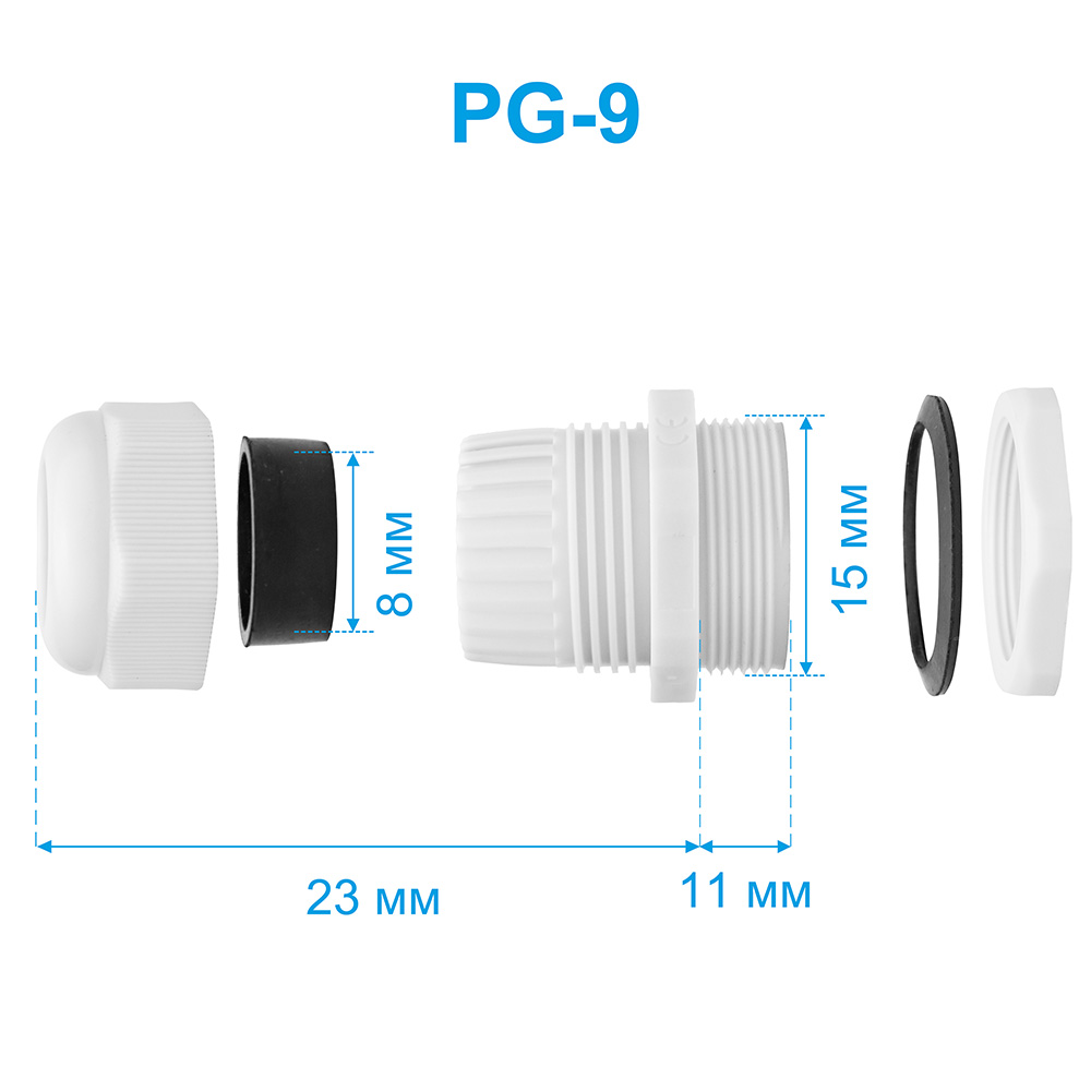 Фото Ввод кабельный пластиковый Vell, PG-9 (4-8 мм), 5 шт {VLpg-9} (1)