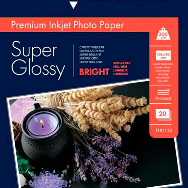Фото Фотобумага премиум для струйной печати Lomond, 200 г/м², односторонняя Super Glossy Bright 10х15 см, 20 листов {1101113}