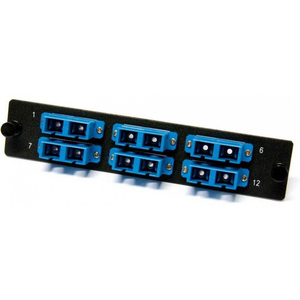 Фото Панель FO-FPM-W120H32-12LC-BL для FO-19BX с 12 LC адаптерами 12 волокон одномод. OS1/OS2 120х32мм адаптеры а син. (blue) Hyperline {47738}