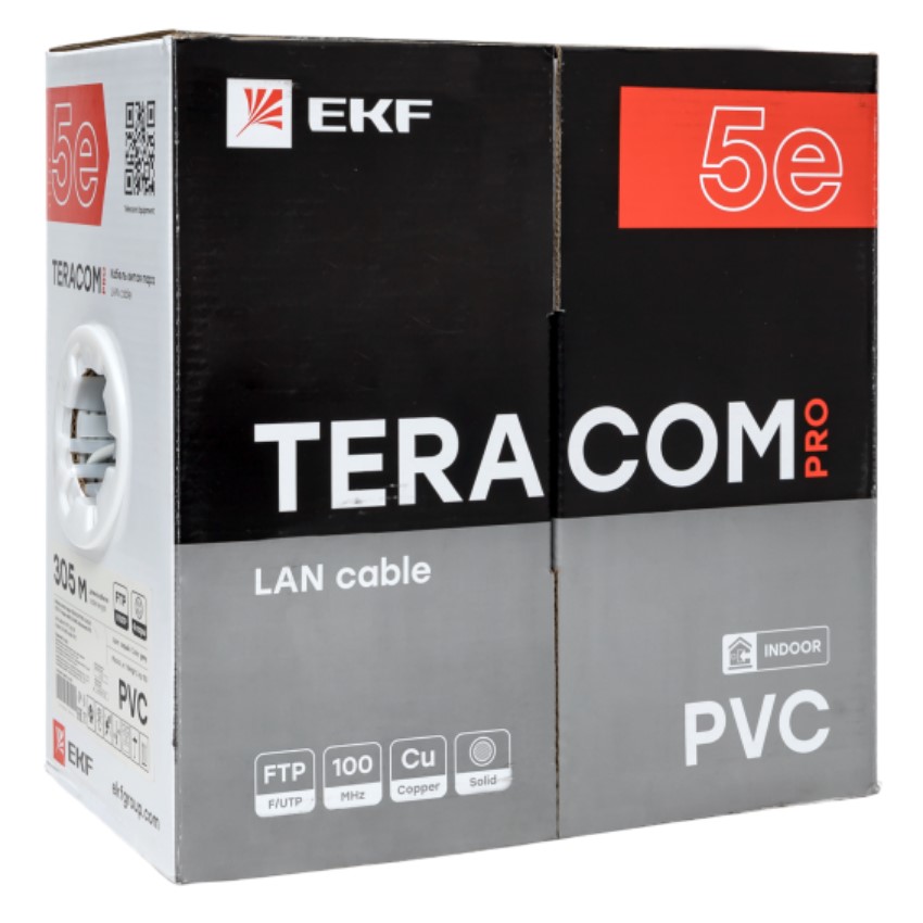 Фото Кабель витая пара F/UTP кат.5E 4 пары 24 AWG solid PVC сер. TERACOM PRO EKF TRP-5EFTP-04PVC-GY-IN3 (2)