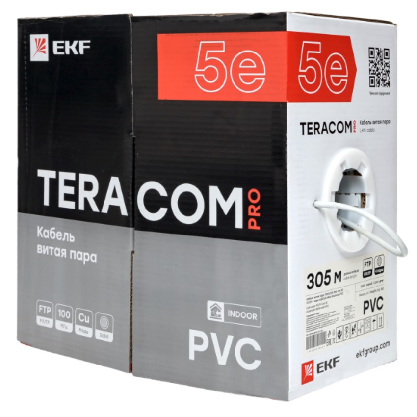 Фото Кабель витая пара F/UTP кат.5E 4 пары 24 AWG solid PVC сер. TERACOM PRO EKF TRP-5EFTP-04PVC-GY-IN3 (3)