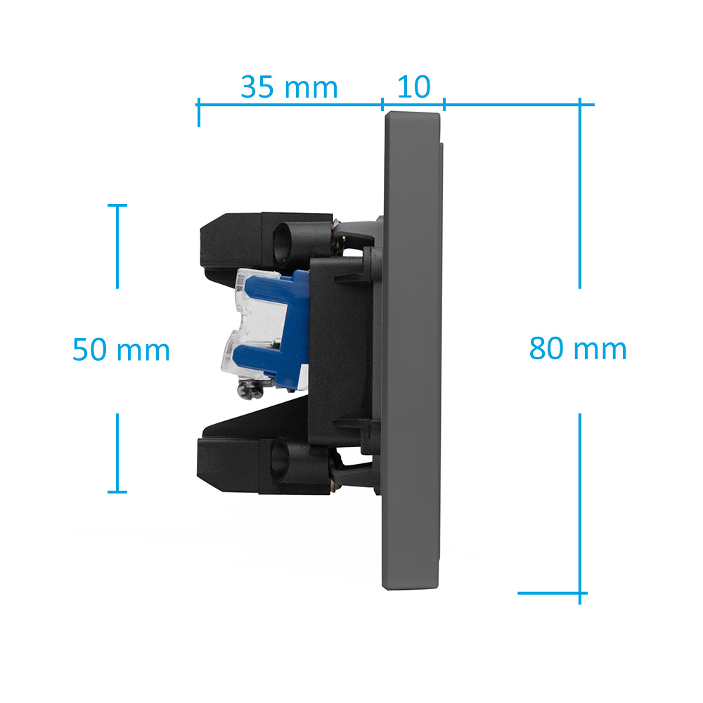 Фото Розетка серая, 1 пост, TV + RJ (CAT 6) разъем, с тонкой пластиковой рамкой Vell {GY-TV-RJ-Grand} (1)