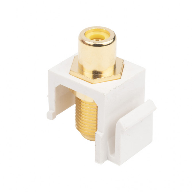 Фото Вставка формата Keystone Jack, F-type / RCA желтый (IN/OUT), gold plated, ROHS, белая KJ1-RCA/YL-FHG-WH Hyperline {247386} (3)