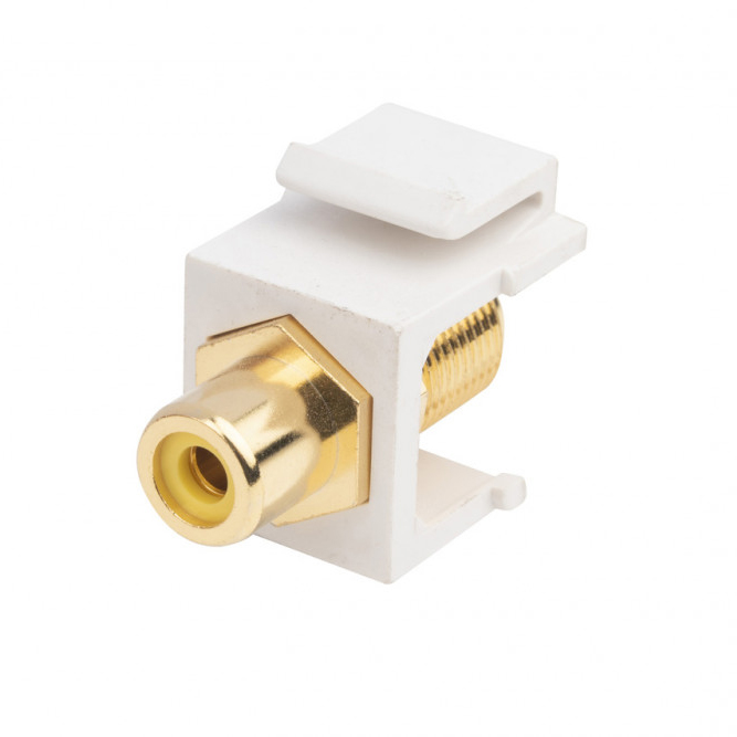 Фото Вставка формата Keystone Jack, F-type / RCA желтый (IN/OUT), gold plated, ROHS, белая KJ1-RCA/YL-FHG-WH Hyperline {247386}