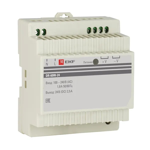 Фото Блок питания 24В DR-60W-24 EKF dr-60w-24