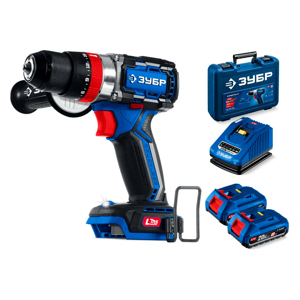 Фото Бесщеточная ударная дрель-шуруповерт, 70 Н·м, 2 АКБ LMS {2 А·ч}, 20 В, кейс, ЗУБР ПРОФЕССИОНАЛ {DBS-70-22} (1)