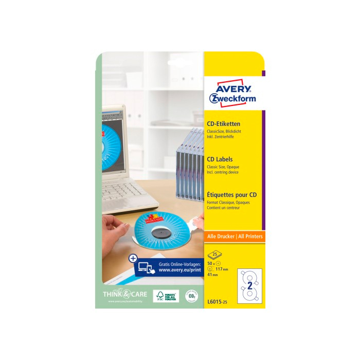 Фото Этикетки для CD дисков с системой центрирования, ClassicSize Ø 117 мм (25 листов, 50 этикеток) {L6015-25}