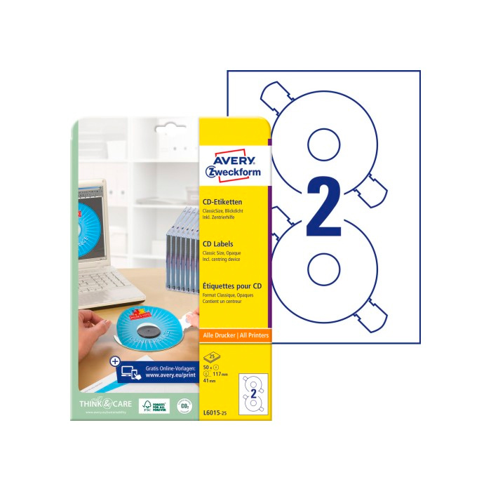 Фото Этикетки для CD дисков с системой центрирования, ClassicSize Ø 117 мм (25 листов, 50 этикеток) {L6015-25} (1)