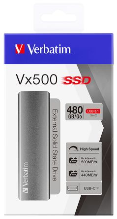 Фото Твердотельный диск 480GB Verbatim VX500, External, USB 3.1, [R/W -500/440 MB/s], металл {47443}