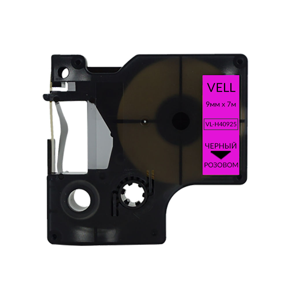 Фото Высокотемпературная лента Vell VL-D-H40925 (9 мм х 7 м, черный на розовом) (1)