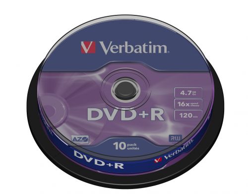 Фото Диск DVD+R Verbatim 4.7 Gb, 16x, Cake Box (10), (10/200) {43498}