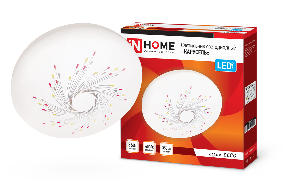 Фото Светильник светодиодный серии DECO 36Вт 230В 4000К 2340лм 350х55мм КАРУСЕЛЬ IN HOME {4690612025025}