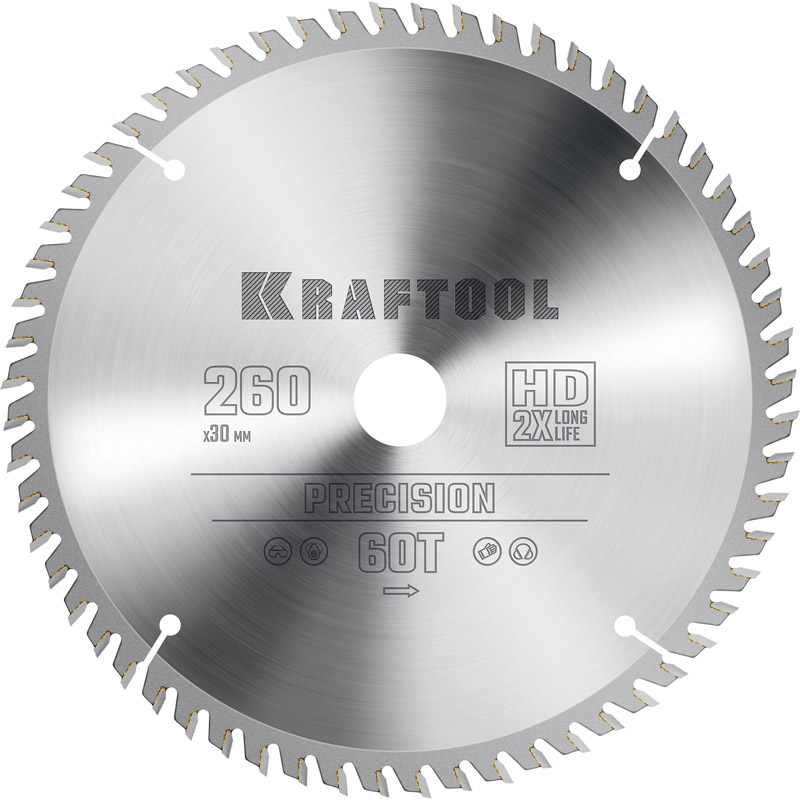 Фото Пильный диск по дереву KRAFTOOL Precision, 260 х 30 мм, 60Т {36952-260-30}