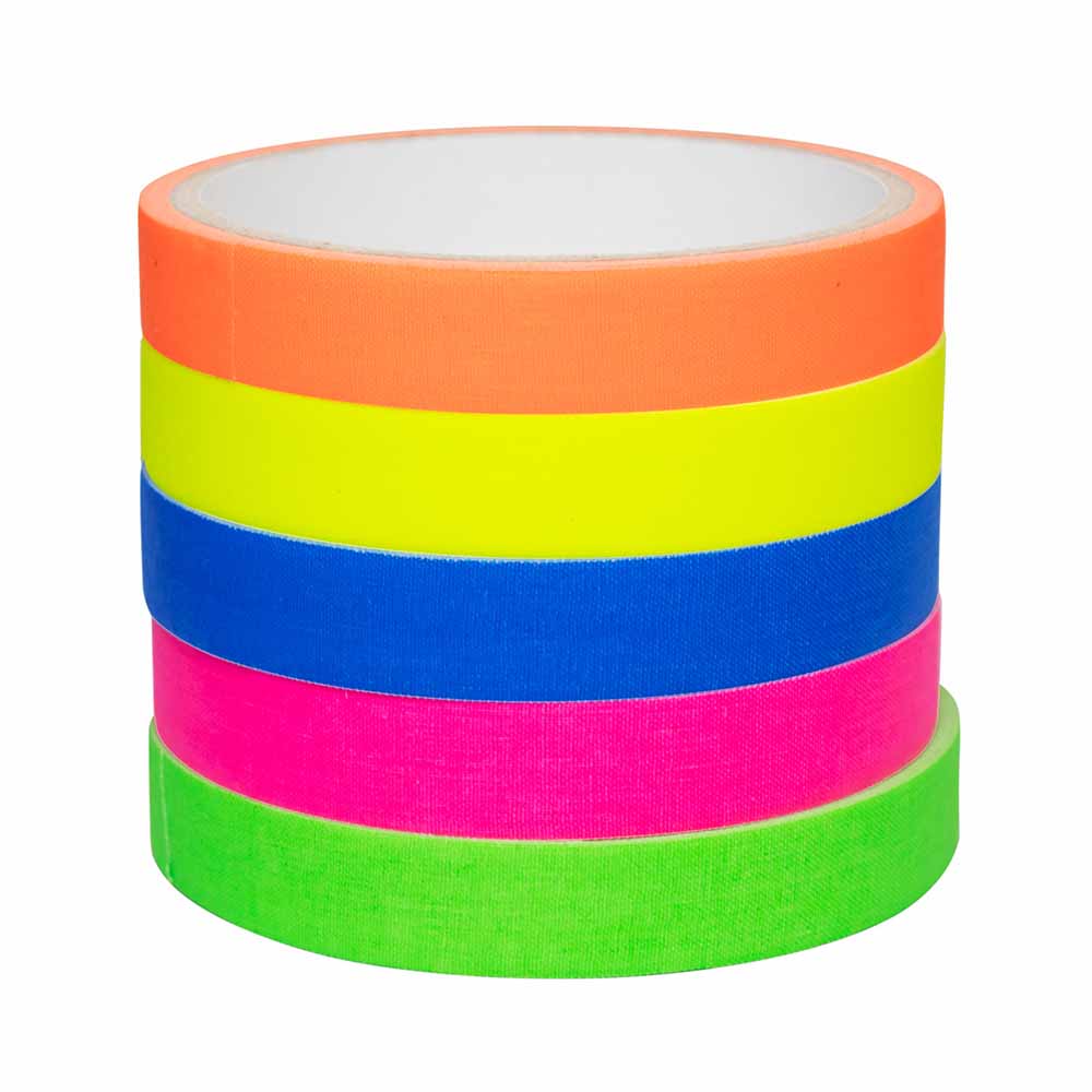 Фото Флуоресцентная клейкая лента Vell, светится при ультрафиолете, набор 5 цветов, 15 мм х 3 м {1396315}