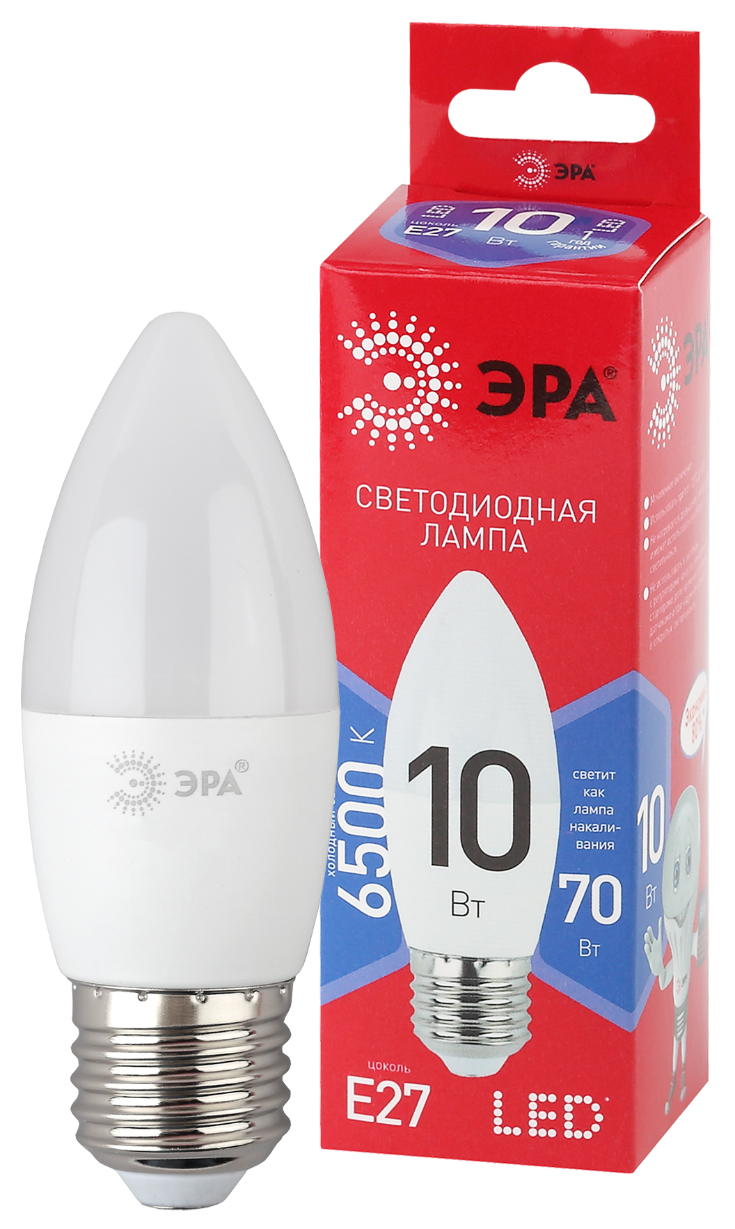 Фото ЭРА LED B35-10W-865-E27 R (диод, свеча, 10Вт, хол, E27) {Б0045338}