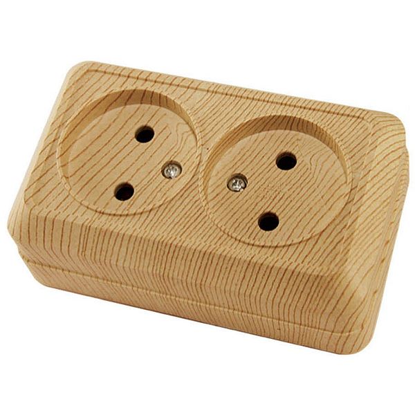 Фото Розетка двойная 2П открытой установки IP20 10А 250В (керамика) сосна "Ладога" TDM {SQ1801-0412}