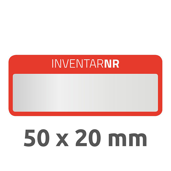 Фото Инвентарные этикетки Avery Zweckform серебристые, красная рамка 50x20 мм (10 листов, 50 этикеток, 1 поле) {6907} (1)