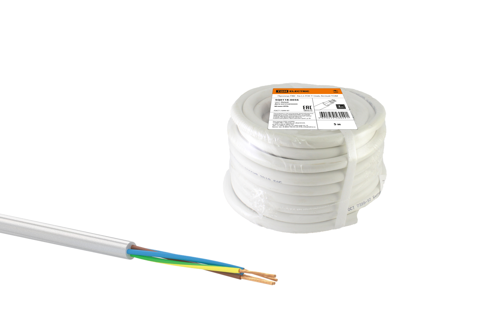 Фото Провод ПВС 4х2,5 ГОСТ, белый TDM {SQ0118-0056}