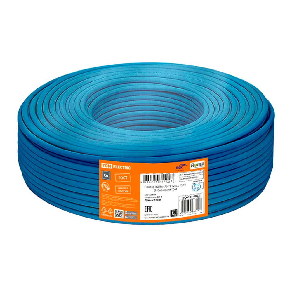 Фото Провод ПуГВнг(А)-LS 1х10,0 ГОСТ, синий TDM Electric (1)