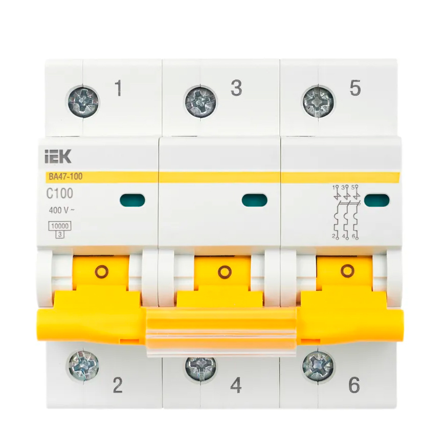 Фото Выключатель автоматический модульный 3п C 100А 10кА ВА47-100 IEK MVA40-3-100-C