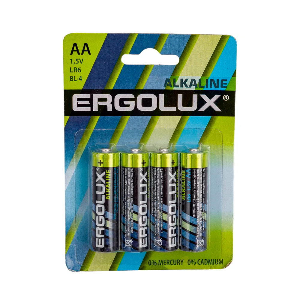 Фото Элемент питания алкалиновый LR6 BL-4 LR6 BL-4 1.5В Alkaline (блист.4шт) Ergolux 11748