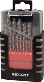 Фото Набор сверл по металлу 1-10 мм (через 0,5 мм), 19 шт., Р6М5 REXANT {91-0635} (1)