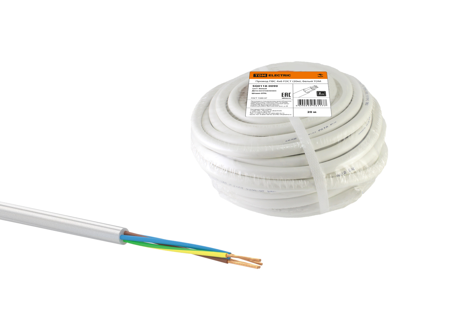 Фото Провод ПВС 4х6 ГОСТ, белый TDM {SQ0118-0090}