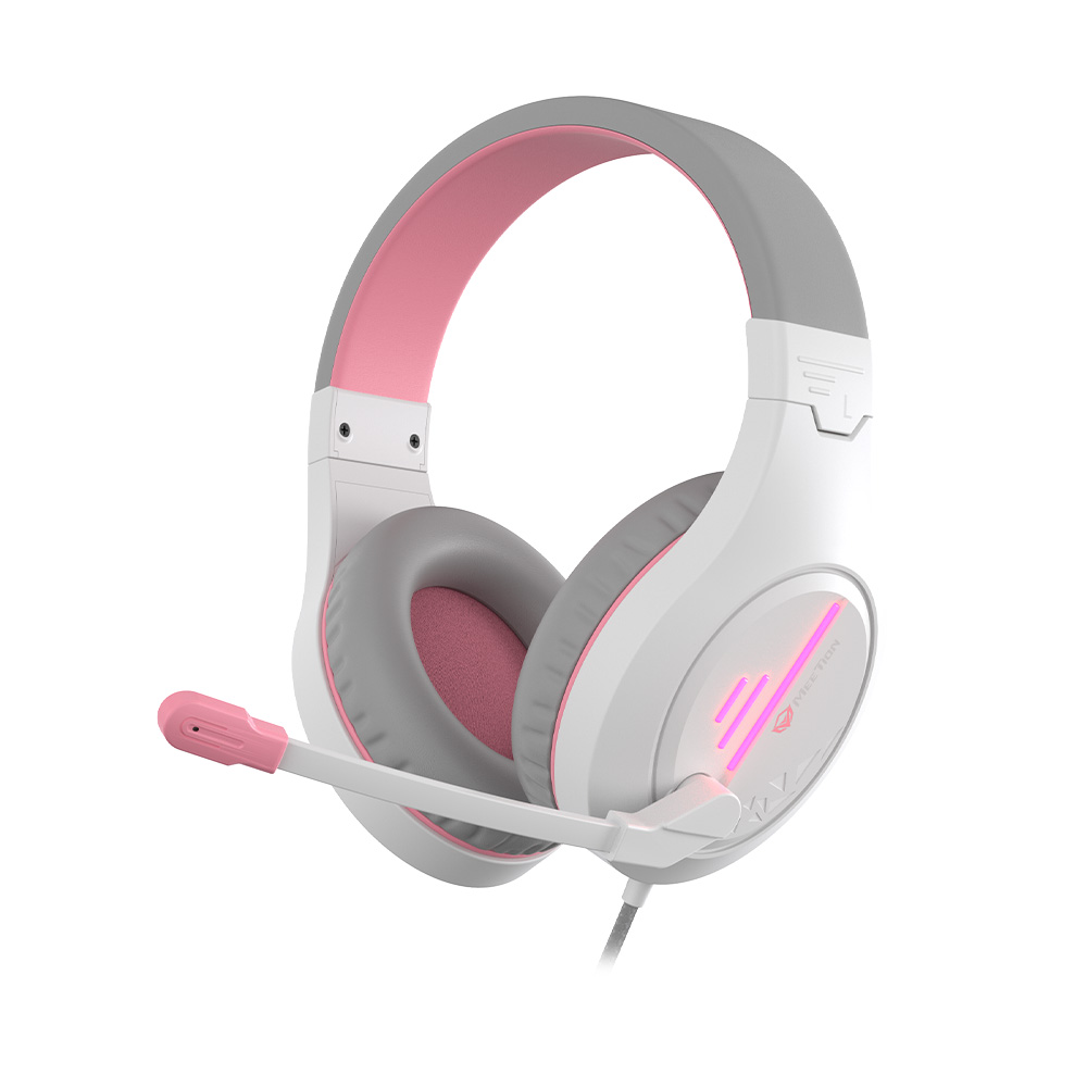 Фото Игровые наушники проводные с микрофоном MeeTion, белый/розовый, 3.5 мм jack + USB, 20~20000 Гц, кабель 2.2 м {MT-HP021-WHPN}