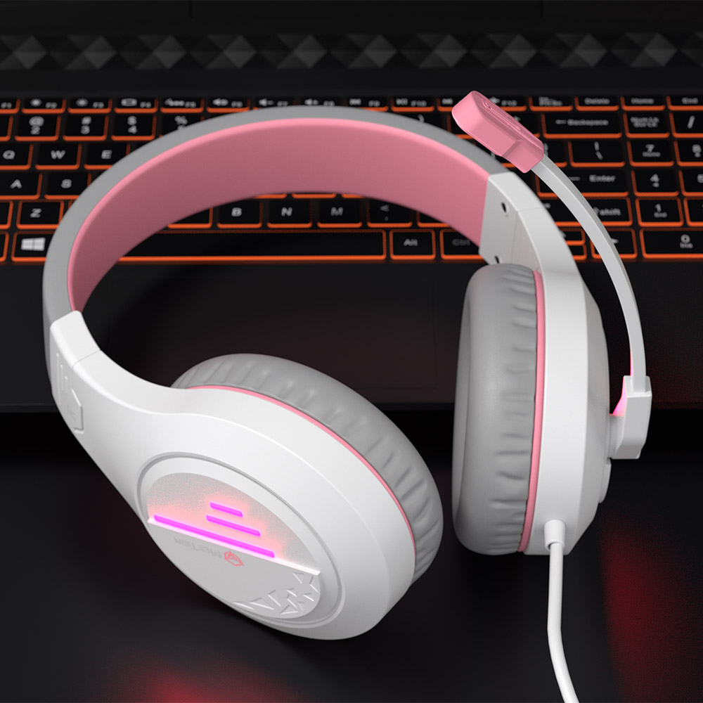 Фото Игровые наушники проводные с микрофоном MeeTion, белый/розовый, 3.5 мм jack + USB, 20~20000 Гц, кабель 2.2 м {MT-HP021-WHPN} (8)