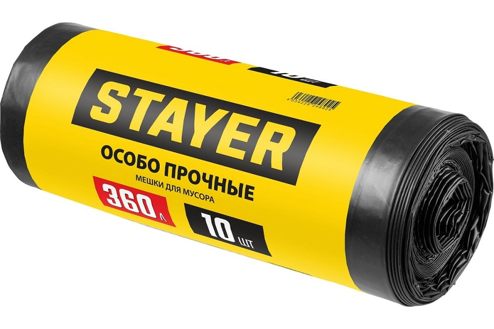 Фото Строительные мусорные мешки STAYER HEAVY DUTY, 360 л, 10 шт, черные, особопрочные {39157-360}