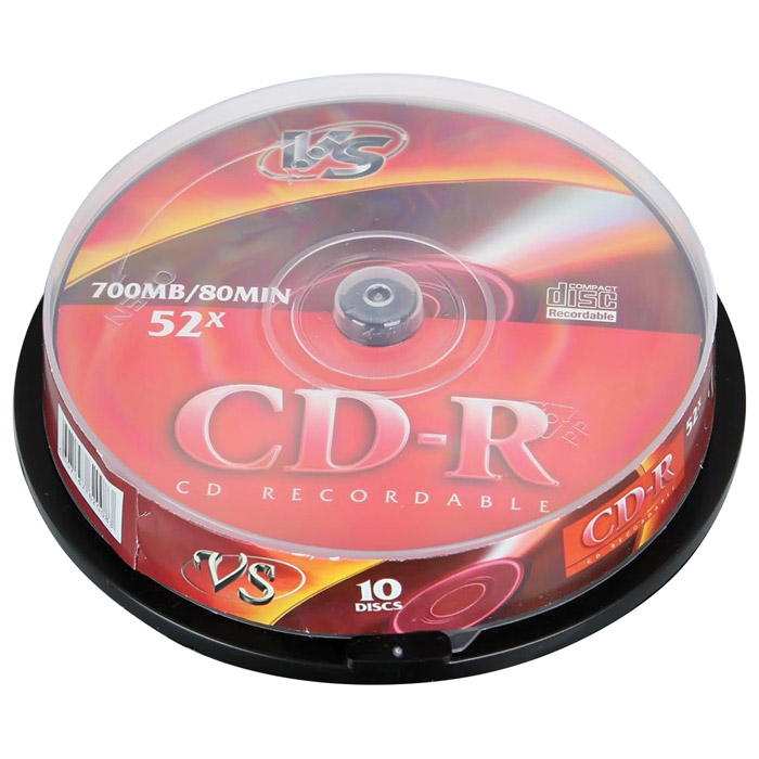 Фото Диск CD-R VS 700 Mb, 52x, Cake Box (10), (10/200) 20083 {VSCDRCB1001}