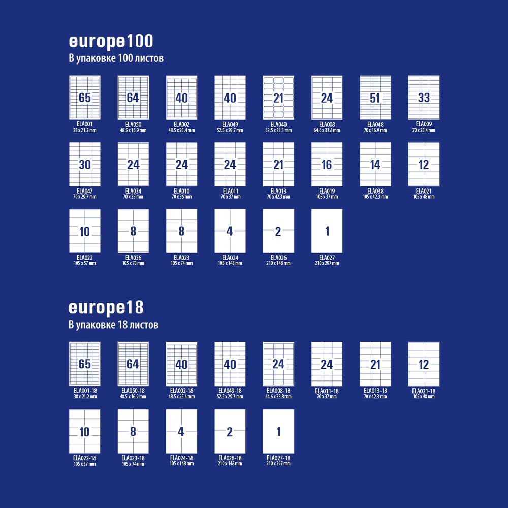 Фото Самоклеящиеся этикетки Avery Zweckform Европа-100, белые, 38x21.2 мм (65 шт. на листе A4, 18 листов) {ELA001-18} (10)