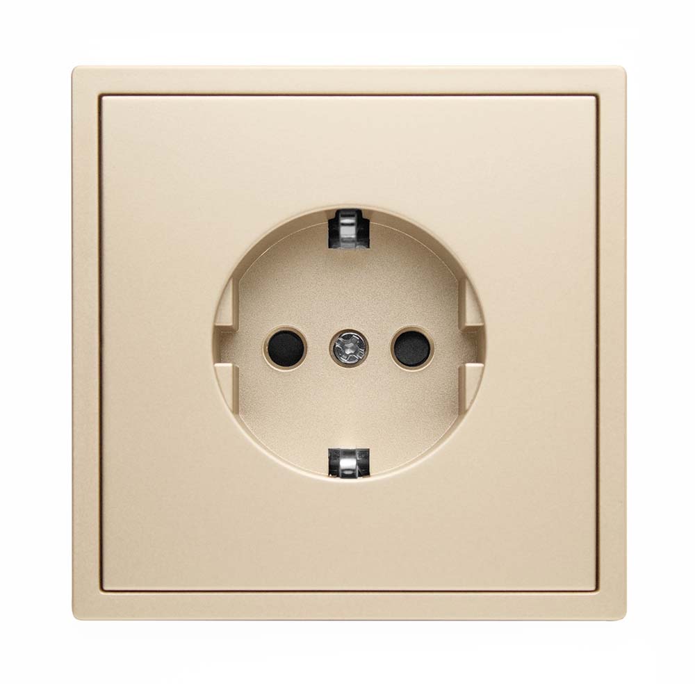 Фото Розетка золотая, электрическая, 1 пост, с тонкой пластиковой рамкой Vell {GD1P-EU-Grand} (3)