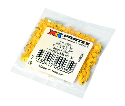Фото Маркеры однознаковые Partex PK-2 для держателей PKH и POH, символ "S", желтый/черный (пачка 100 шт.) {PK+20004AV40.S} (1)