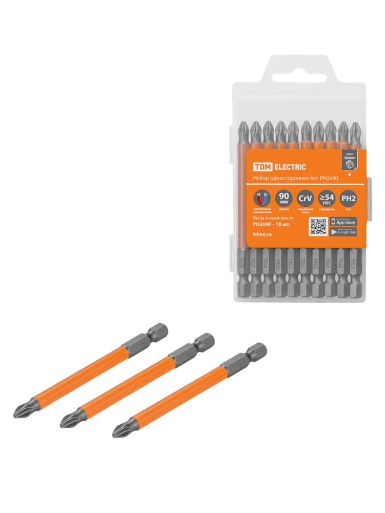 Фото Набор бит PH2x90, односторонних, сталь CrV, Е 1/4", 10 шт, «Гранит» TDM {SQ1019-0348}