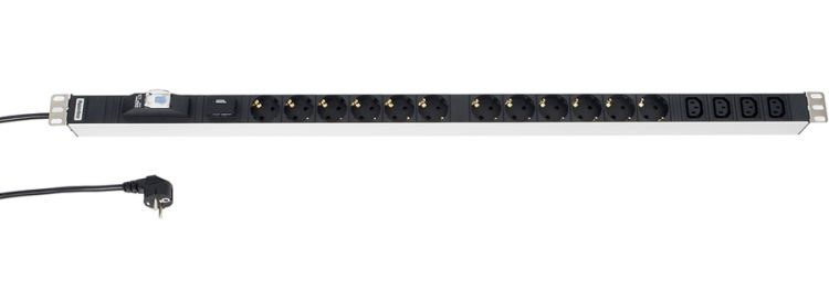 Фото Hyperline SHT-18SH-2.5EU Блок розеток, вертикальный, 18 розеток Schuko, кабель питания 2.5м (3х1.5мм {29293}