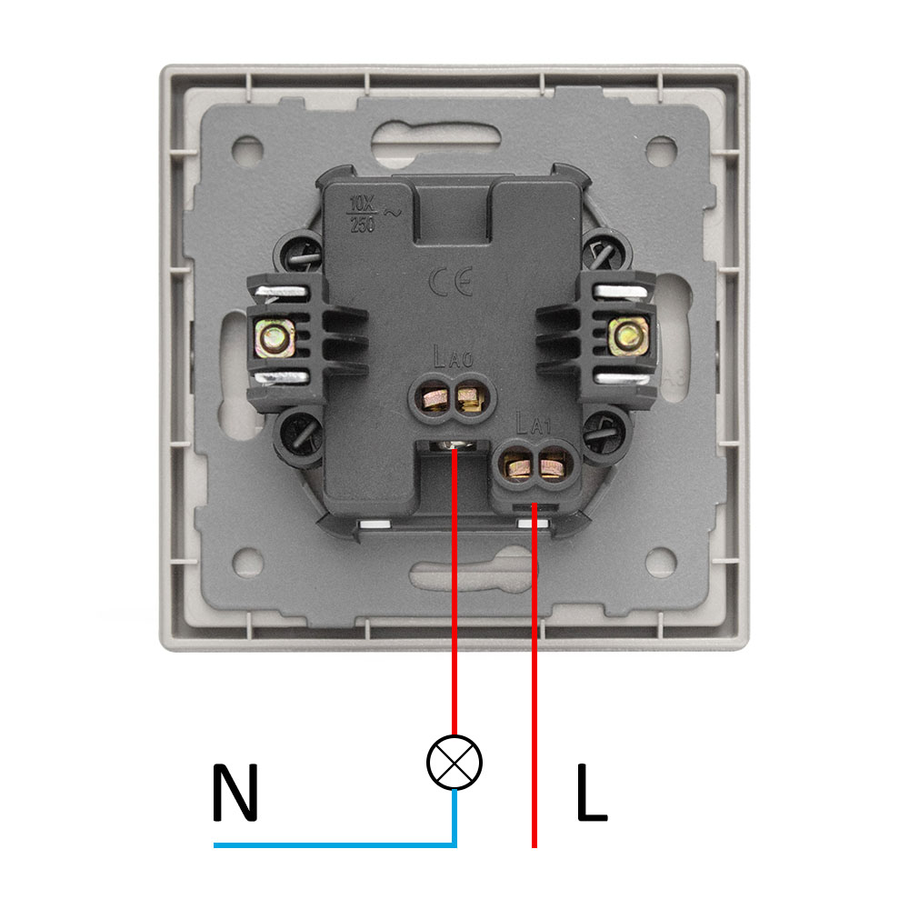 Фото Выключатель золотой, одноклавишный, 1 пост, с тонкой пластиковой рамкой Vell Grand {GD1P-1L-Grand} (1)